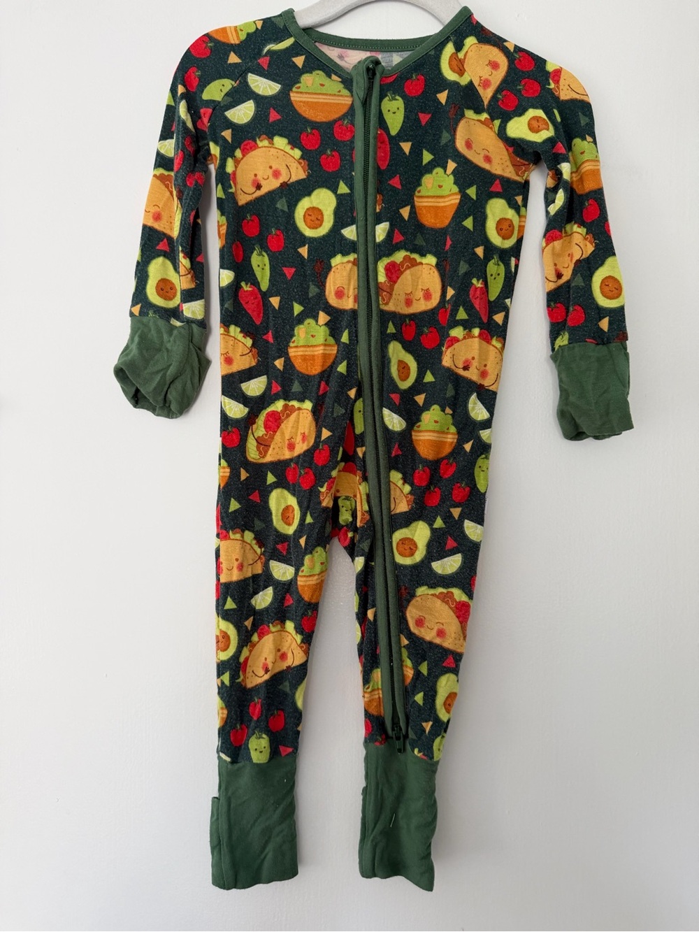 Little Sleepies Dark Green Taco & Avocado Print Footed One-Piece